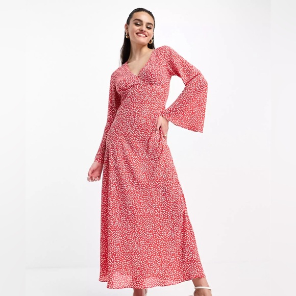 ASOS Red Longsleeve Shift Maxi Dress - Picture 4 of 4